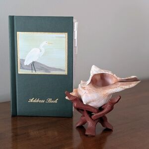 Egret Address Book & Fox Conch Sea Shell w/Wooden Stand